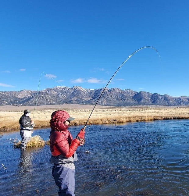 Two Fishermen's Spot Fly Fishing 201 workshop attendees fly fishing in California's Eastern Sierra